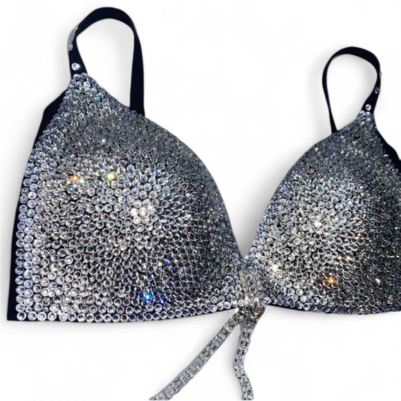 Crystal Diamond Sparkly Classic Glam Bling Wireless Bra Top All Sizes New - Picture 4 of 12